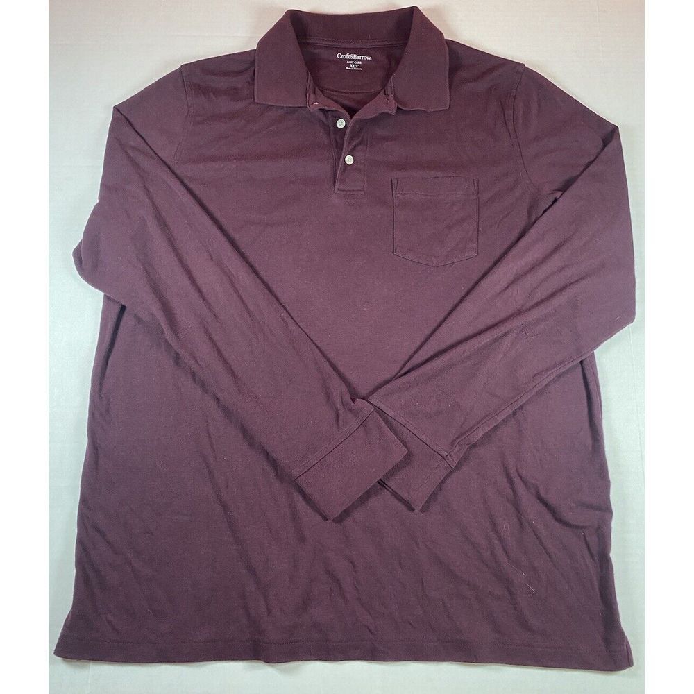 Croft Barrow Long Sleeve Performance‎ Polo Maroon Red XLT Polyester Golf EUC